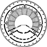 suelo plan de el teatro de herodes ático es un Roca teatro estructura situado en el sur Pendiente de el acrópolis de Atenas, Clásico grabado. vector