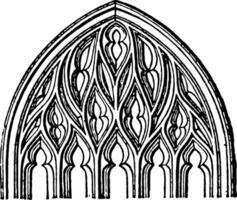 Flamboyant Tracery, Gothic architecture, vintage engraving. vector