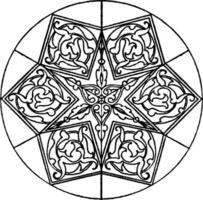 árabe en forma de estrella panel es un poligonal forma de un radiante eje, Clásico grabado. vector