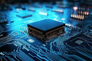 AI Generated Computer technology image with circuit board background, ideal for various topics related to computers and AI by generated AI photo