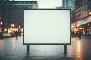 AI Generated Blank white billboard or display, advertising, blurred background.by Generative AI. photo