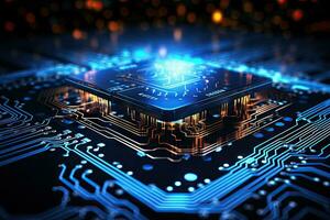 AI Generated Computer technology image with circuit board background, ideal for various topics related to computers and AI by generated AI photo