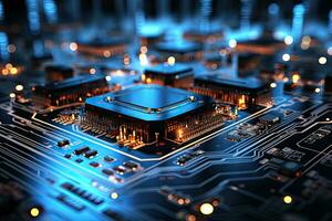 AI Generated Computer technology image with circuit board background, ideal for various topics related to computers and AI by generated AI photo