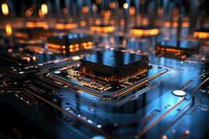 AI Generated Computer technology image with circuit board background, ideal for various topics related to computers and AI by generated AI photo