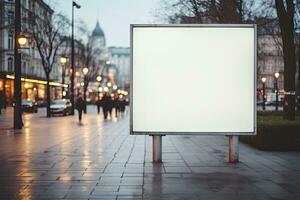 AI Generated Blank white billboard or display, advertising, blurred background.by Generative AI. photo