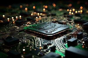 AI Generated Computer technology image with circuit board background, ideal for various topics related to computers and AI by generated AI photo