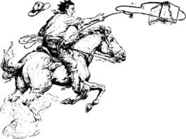 hombre lazo libro, equitación, Clásico grabado. vector