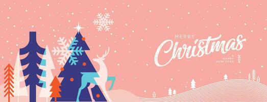 Merry Christmas and Happy New Year. Vector illustration for greeting card, party invitation card, website banner, social media banner, marketing material.