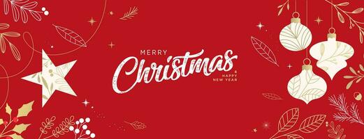 Merry Christmas and Happy New Year. Vector illustration for greeting card, party invitation card, website banner, social media banner, marketing material.