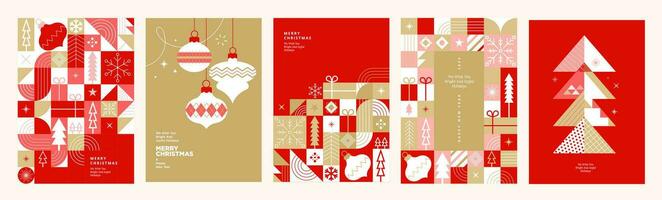 Merry Christmas and Happy New Year cards collection. Vector illustrations for background, greeting card, party invitation card, website banner, social media banner, marketing material.