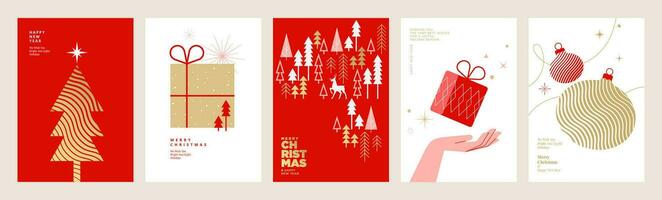 Merry Christmas and Happy New Year cards collection. Vector illustrations for background, greeting card, party invitation card, website banner, social media banner, marketing material.