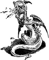 Baby Dragon Crying vintage illustration. vector