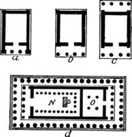 tipos de griego templo planes es un antis diseño, Clásico grabado. vector