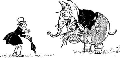 Animal Alphabet E, Elephant, vintage illustration vector