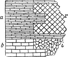 Roman Wall Masonry, opus reticulatum, vintage engraving. vector