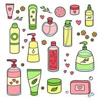 Hand drawn beauty products set. vector