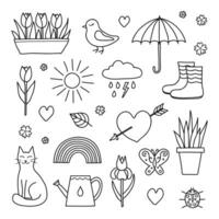 Set of hand drawn spring items. vector