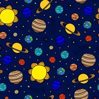 Seamless pattern with hand drawn planets. vector