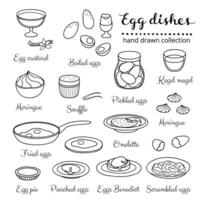 Set of hand drawn egg dishes. vector