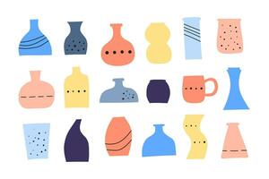 Set of doodle colorful vases. vector