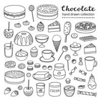 Set of doodle chocolate and cocoa products. vector
