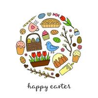 Doodle easter items in circle. vector