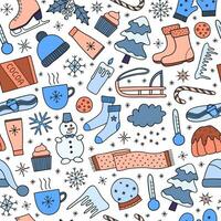 Seamless pattern with winter items. vector