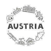 Doodle outline Austria icons in circle. vector