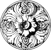 Modern French Rosette is a ceiling flower made of stucco, vintage engraving. vector