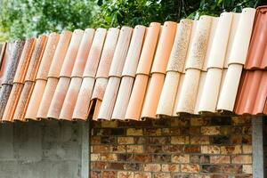 red brick wall house roof details closeup photo