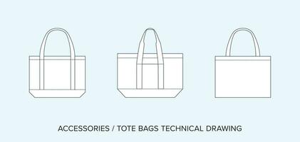 Tote Bag, Technical Drawing, Apparel Blueprint for Fashion Designers vector