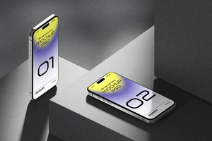 PSD mockup concept with smartphone screen in shadow