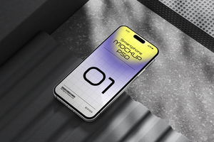 PSD mockup concept with smartphone screen in shadow