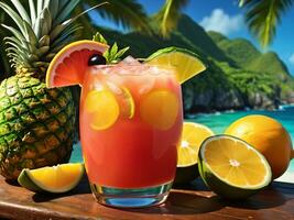 AI generated Tropical Bliss Sip on Lively and Fruity Rum Punch for a Caribbean Countdown Celebration. AI Generated. photo