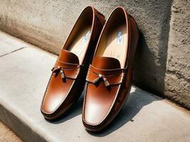 AI generated Effortless Elegance Classic Brown Leather Driver Loafers for Every Outfit. AI Generated. photo