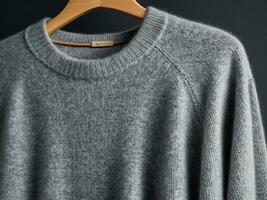 AI generated Cozy Elegance Luxurious Gray Cashmere Sweater for Chilly Days. AI Generated. photo