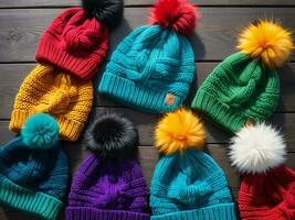 ai generado Nevado día esenciales elegante invierno sombreros para de moda calor. ai generado. foto