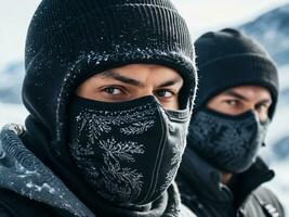 AI generated Frozen Warriors Balaclavas Defying the Extreme Cold. AI Generated. photo