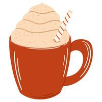 Hot cocoa with whipped cream in a red cup and straw vector