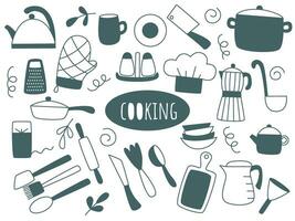 Crockery and kitchenware doodle sketch style set vector