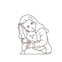 Cute girl and cat, comfort and coziness. vector