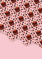 Chocolate and strawberry cake pattern, template with cake, sweet foods, for design backgrounds vector