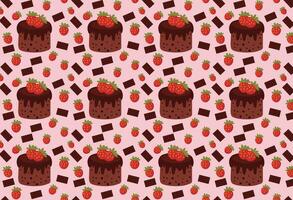 Chocolate and strawberry cake pattern, template with cake, sweet foods, for design backgrounds vector