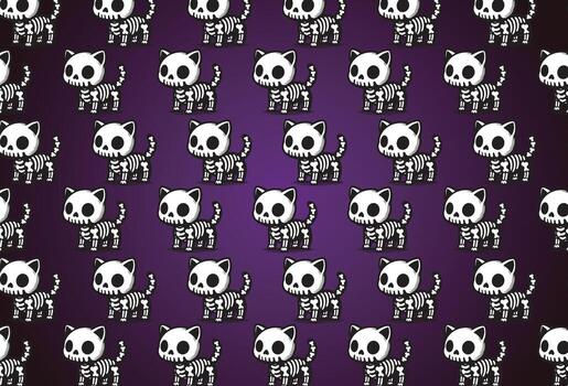 Kawaii Kitty Bones, Adorable Gothic Cat Skull Print for Textiles vector