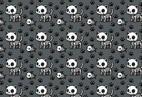 Kawaii Kitty Bones, Adorable Gothic Cat Skull Print for Textiles vector