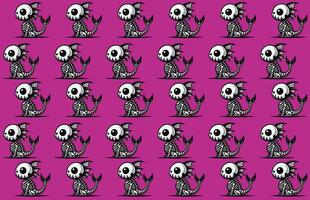Mystical Meow skull Siren, Seamless Mermaid Cat Skull Pattern vector