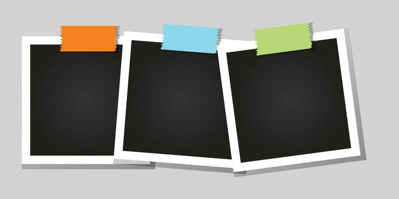 Vector illustration Collection Photo booth picture frames. Vintage white empty, instant photos and photographs strips Great for decorating banners or social media as old style photo templates