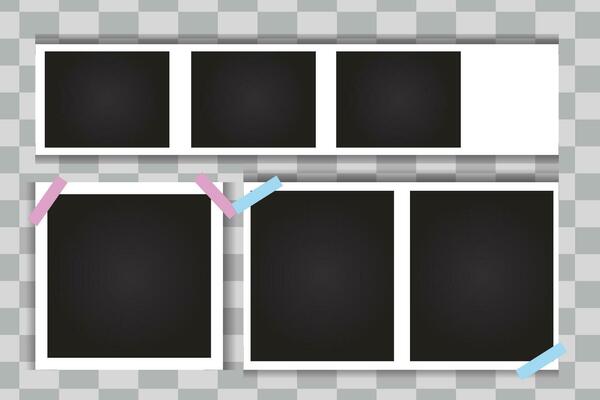 Vector illustration Collection Photo booth picture frames. Vintage white empty, instant photos and photographs strips Great for decorating banners or social media as old style photo templates