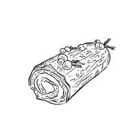 Line drawn illustration of a Christmas Yule Log dessert. Hand drawn on Procreate and finishes with berries and sprigs on the top. vector