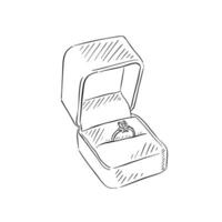 un línea dibujado anillo caja. mano dibujado en procrear utilizando un manzana lápiz. sombreado en negro y blanco. esta vector haría ser Perfecto para Boda temática papelería, blogs y sitios web